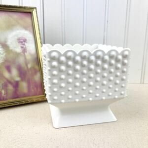 White Hobnail Bowl, Small Pedestal Bowl, Decorative Bowl with Scalloped Edge